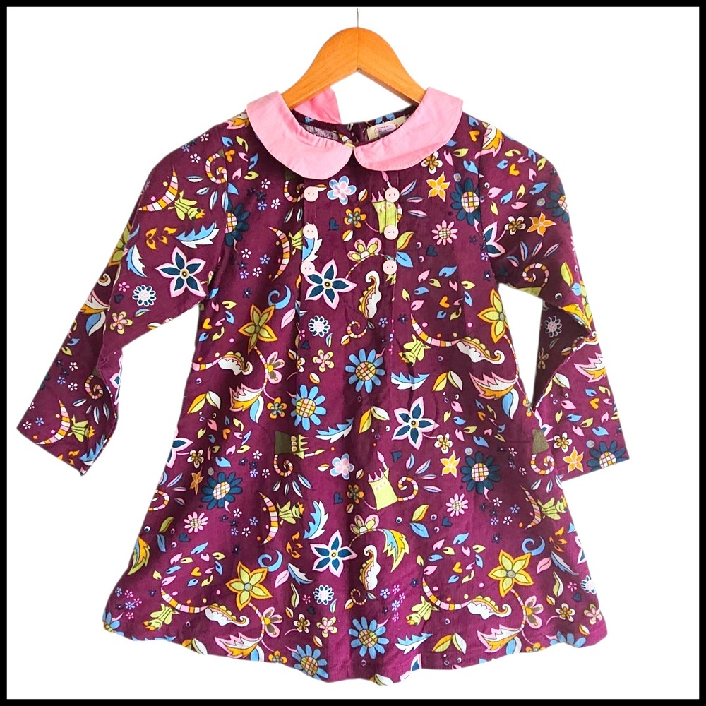 Sweetdili Floral Print Dress Peter Pan Collar Long Sleeve Kids Size 7